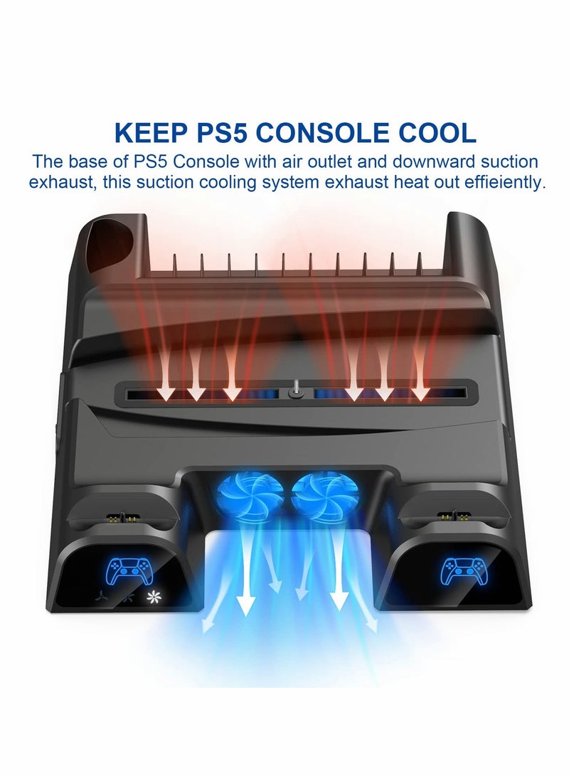 Loquat PS5 Stand with Cooling Fan -  Dual Controller Charger for Playstation 5 PS5 Console, Disc u0026 Digital Editions with 3 Adjustable Fans Speed and USB Ports 11 Games Storage for PS5 (Black)  - Image 2
