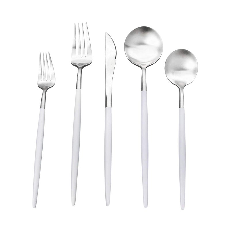 Gugrida White Silver Flatware Royal 20Piece Matte White Handle 1810 Stainless Steel Tableware Sets for 4 Including Forks Spoons Knives Camping Silverware Travel Utensils Set Cutlery White Silver
