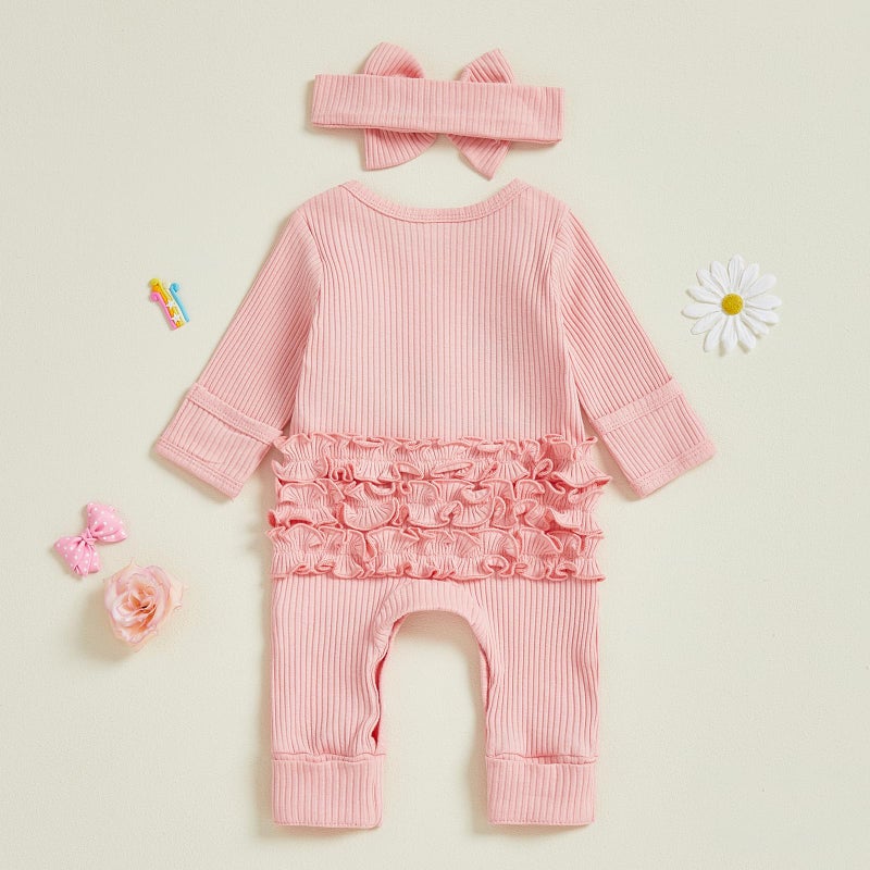 Rtnnsbbfcm Baby Girl Clothes Little Sister Outfits Ribbed Knit Long Sleeve Romper Jumpsuit Newborn Coming Home Clothing (Pink Lil Sis, 0-3 Months) - Image 4