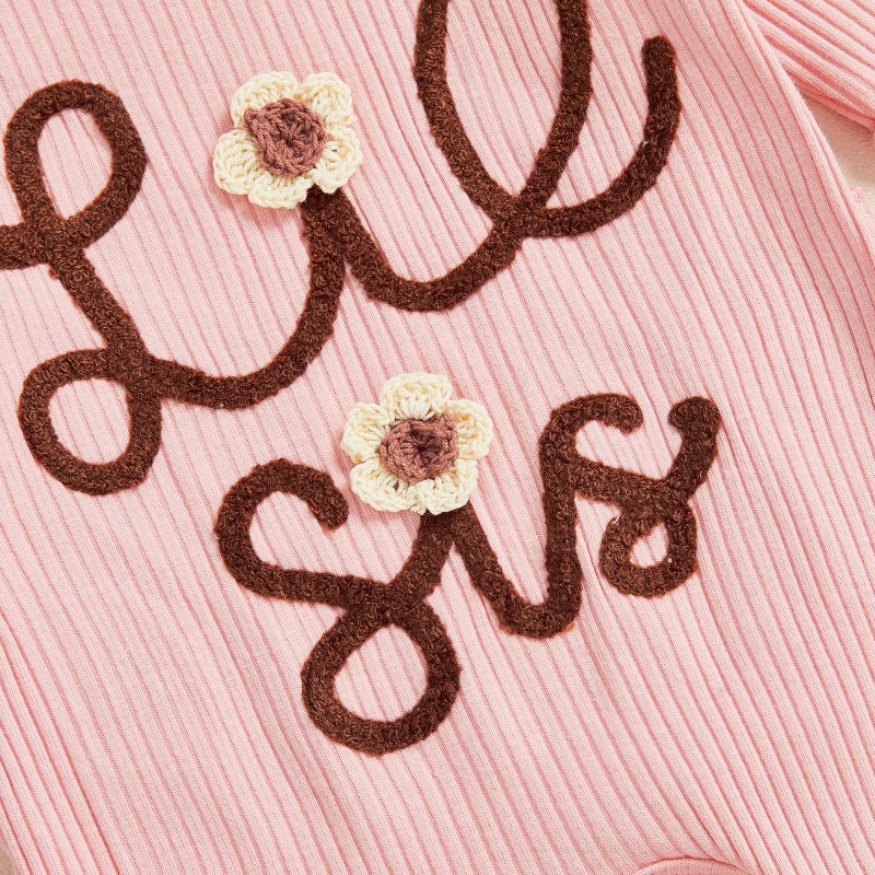 Rtnnsbbfcm Baby Girl Clothes Little Sister Outfits Ribbed Knit Long Sleeve Romper Jumpsuit Newborn Coming Home Clothing (Pink Lil Sis, 0-3 Months) - Image 5