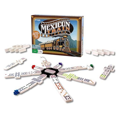 Pressman Mexican Train Dominoes - Beautiful Color Dot Double 12 Dominoes Set - Includes Train Markers and Hub by Pressman Multi Color, 5" - Image 5