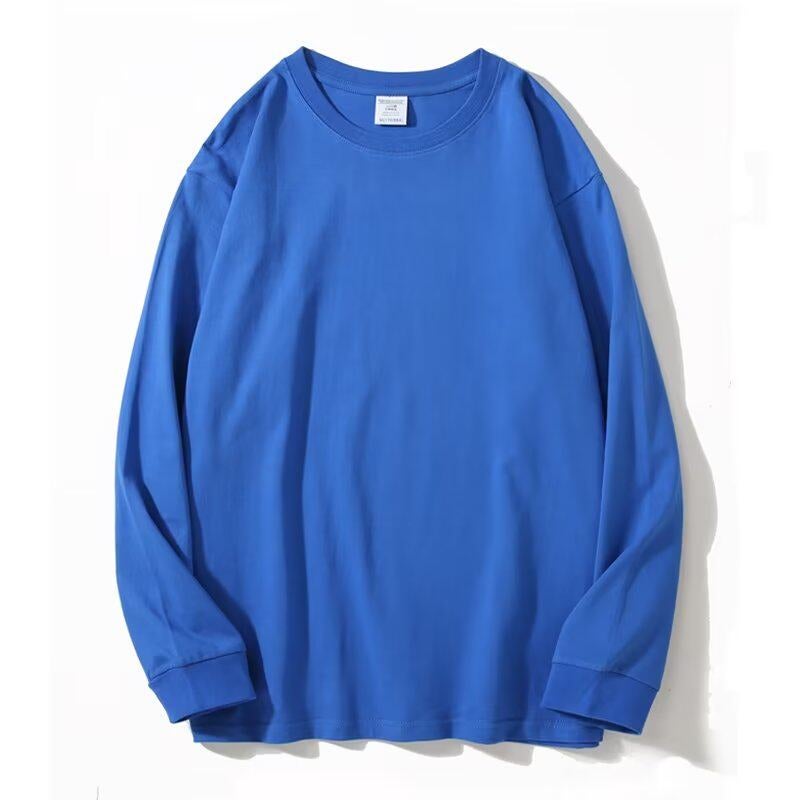300G heavy cotton long-sleeved t-shirt loose solid color top white T-shirt undershirt thick men's and women's T-shirt - Image 1
