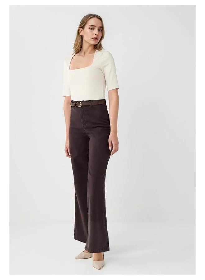 Jimmy Key Dark Coffee Normal Waist Spanish Leg Woven Long Pants