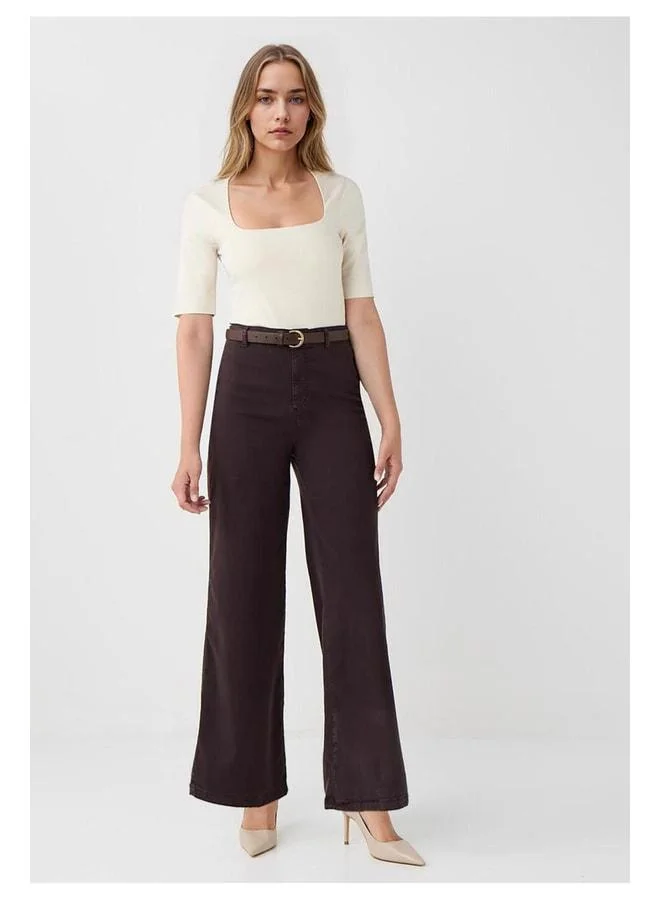 Jimmy Key Dark Coffee Normal Waist Spanish Leg Woven Long Pants