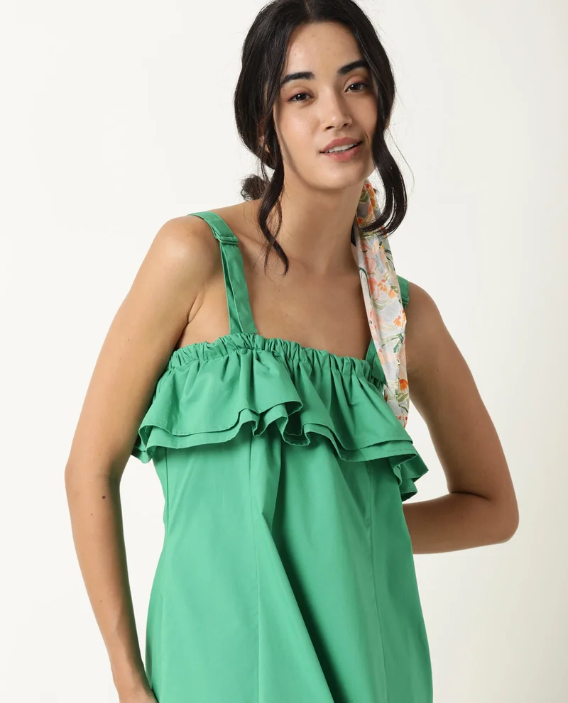 ريريزم Women's Strappy Ruffled Neck A Line Midi Dress