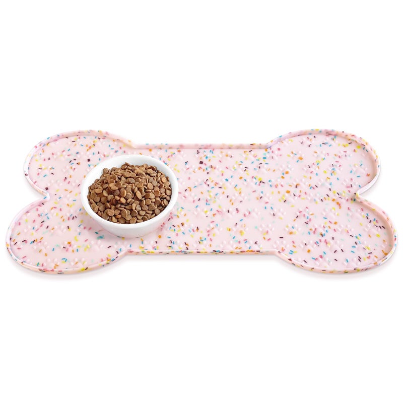 PWTAA Dog Food Mat Anti-Slip Silicone Dog Bowl Mat Thicker Pet Placemat Waterproof Cat Feeder Pad with Raised Edge Puppy Kitten Feeding Mats Suitable Small Medium-Sized Dogs Cats Eating Tray - Image 1