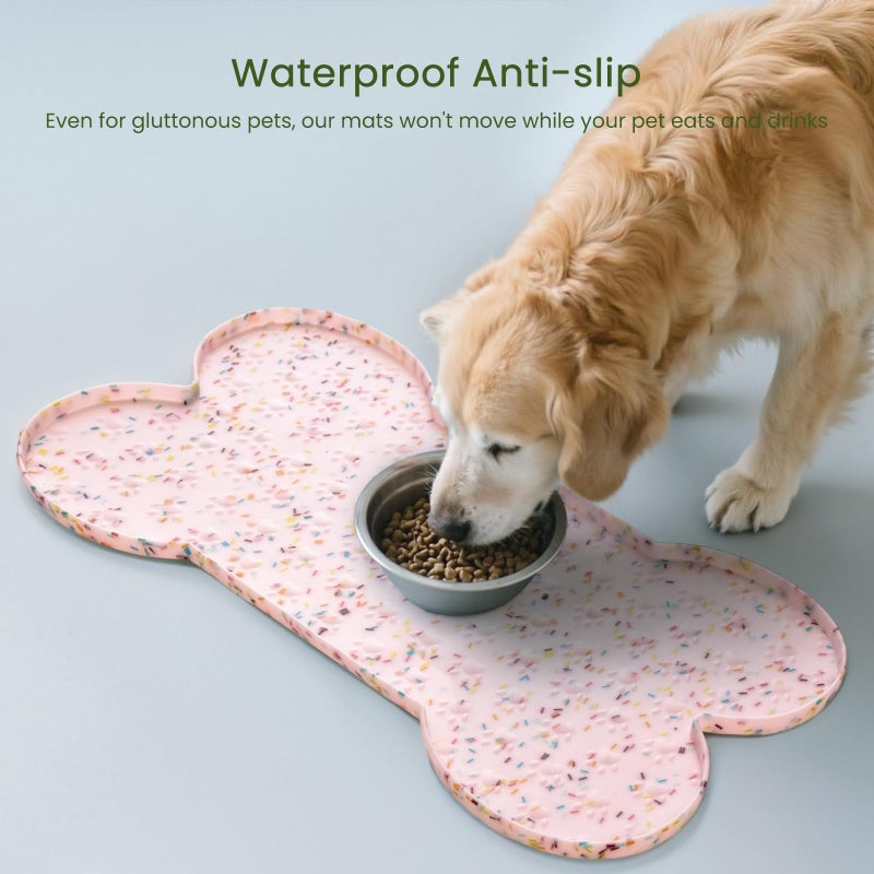 PWTAA Dog Food Mat Anti-Slip Silicone Dog Bowl Mat Thicker Pet Placemat Waterproof Cat Feeder Pad with Raised Edge Puppy Kitten Feeding Mats Suitable Small Medium-Sized Dogs Cats Eating Tray - Image 3
