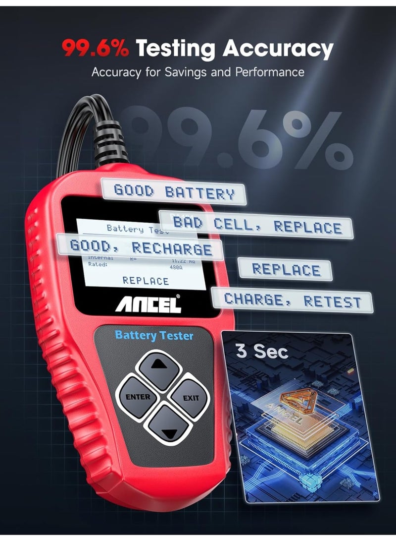 Ancel ANCEL BA101 Car Battery Tester, 12V Digital Automotive Alternator Meter Diagnostic Tool,100-2000 CCA Load Capacity, Charging & Cranking Analyzer for Truck, Boat, RV, Marine Vehicle, and More - Image 4