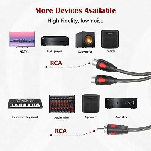 ROCKRIX 1ft RCA 1 Male to 2 Female Audio Speaker Y Adapter Splitter Cable (2 Pack) - Image 5