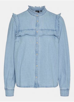VERO MODA Vmmyra Ls Denim Frill Shirt 