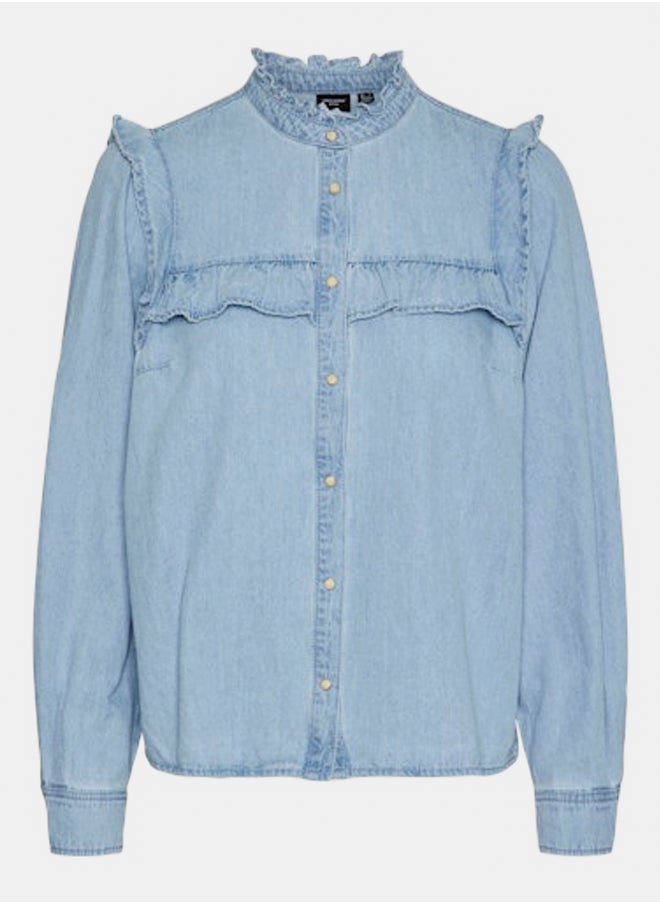 VERO MODA Vmmyra Ls Denim Frill Shirt 