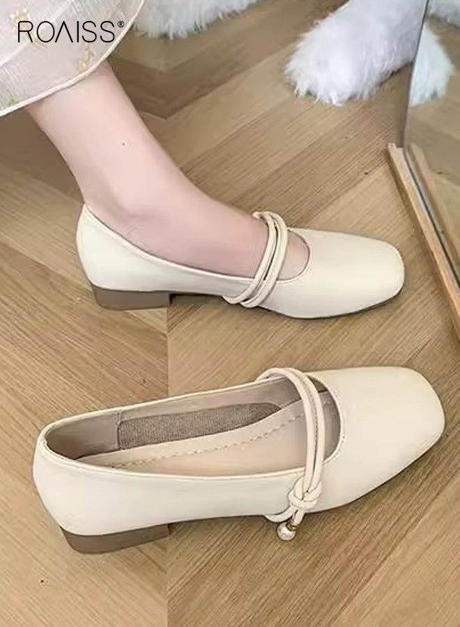 رويس حذاء نسائي مسطح ذو نعل ناعم ومقدمة مستديرة، سهل الارتداء، بتصميم فرنسي أنيق، مصمم للراحة والتهوية ومنع الانزلاق، مثالي للتنقلات اليومية، لون بيج. - Image 3