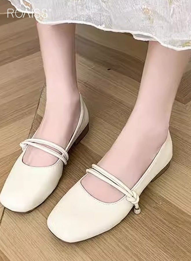 رويس حذاء نسائي مسطح ذو نعل ناعم ومقدمة مستديرة، سهل الارتداء، بتصميم فرنسي أنيق، مصمم للراحة والتهوية ومنع الانزلاق، مثالي للتنقلات اليومية، لون بيج. - Image 5