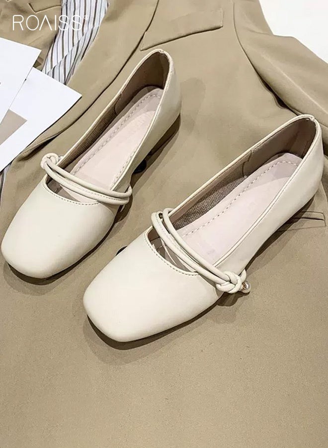 رويس حذاء نسائي مسطح ذو نعل ناعم ومقدمة مستديرة، سهل الارتداء، بتصميم فرنسي أنيق، مصمم للراحة والتهوية ومنع الانزلاق، مثالي للتنقلات اليومية، لون بيج. - Image 2