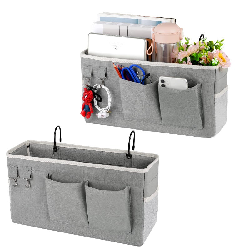 Ozzptuu Bedside Storage CaddyBedside Hanging Storage Bag for Headboards Bunk Beds Dorm Rooms Book Phone Magazine Holder 2PC Grey