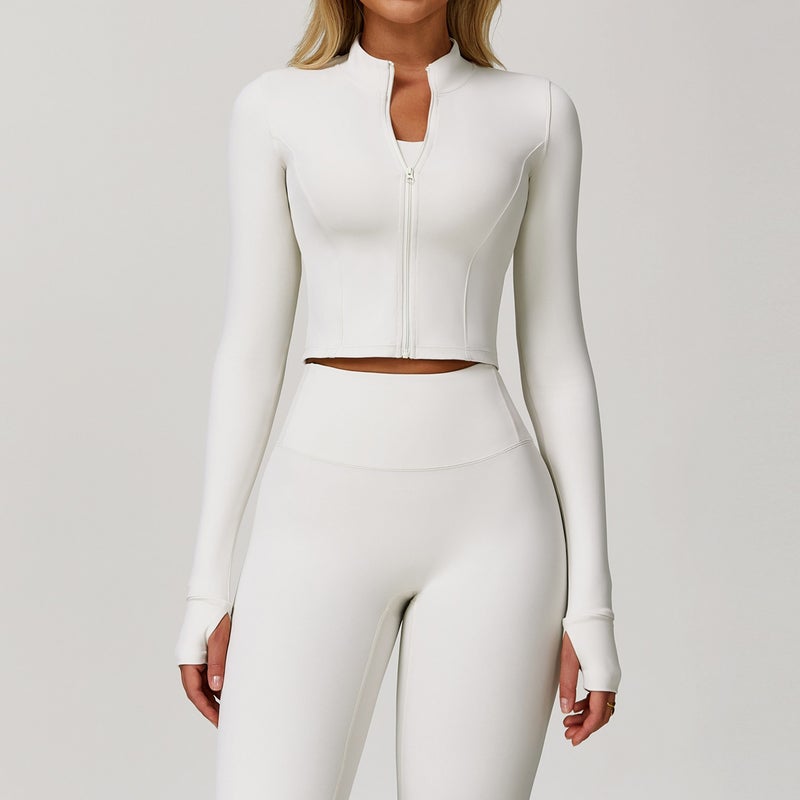 Zippered Outdoor Running Yoga Jacket - Slimming Long Sleeve Fitness Coat for Women, Quick-Drying Yoga Wear 8047