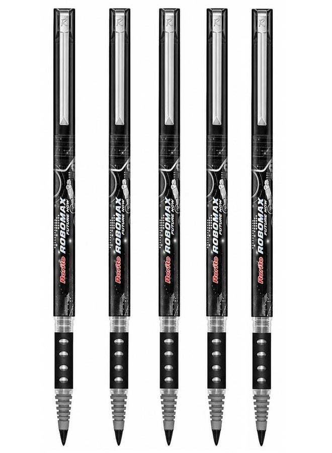 FIRST CLICK Robomax Black Roller Pens | Pack of 5 | Waterproof Ink | 3X Extra Writing Length | HoverTech Technology | Robotic Fins Controlled Ink Flow for Smooth Writing - Image 1
