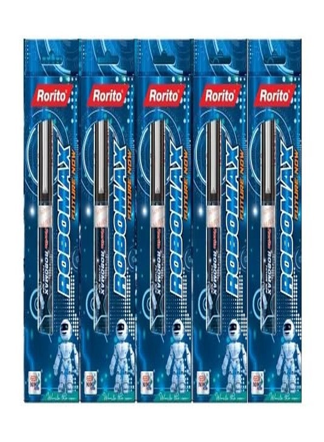 FIRST CLICK Robomax Black Roller Pens | Pack of 5 | Waterproof Ink | 3X Extra Writing Length | HoverTech Technology | Robotic Fins Controlled Ink Flow for Smooth Writing - Image 3