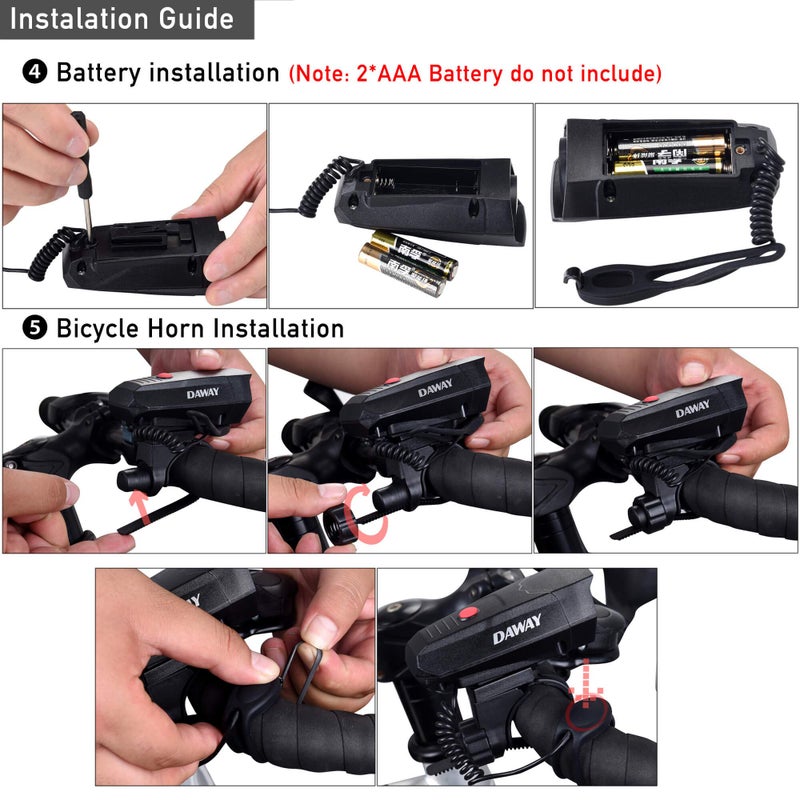 DAWAY DAWAY A14 110dB Electric Bike Horn - 5 Sound Modes, Loud Bicycle Handlebar Alarm Bell with Free Screwdriver, Ideal Gift for Kids & Adults - Safe & Easy Cycling Alert  - Image 4