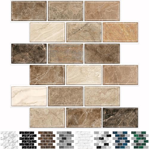 URCOLOR 10-Sheet Stick on Backsplash for Kitchen,12"x12" Peel and Stick Self Adhesive Wall Tiles Back Splashes for Bathroom Brown Marble Look - Image 1