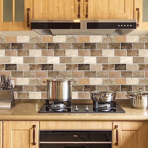 URCOLOR 10-Sheet Stick on Backsplash for Kitchen,12"x12" Peel and Stick Self Adhesive Wall Tiles Back Splashes for Bathroom Brown Marble Look - Image 2