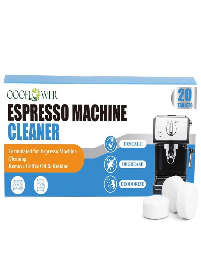 OOOFLOWER 20 Count Coffee Machine Cleaning Tablets, Descaling, Backflush Oil,Limescale & Mineral Deposits Remover Tabs for Espresso Machine, Multi Cup, Pod, Single Serve - Image 1