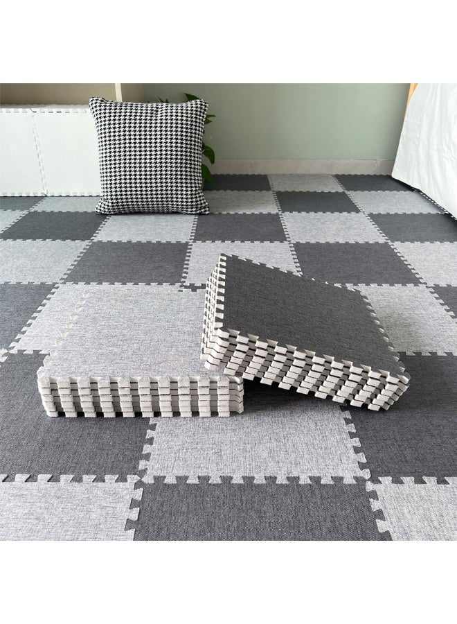 20pcs Linen Cotton Splicing Interlocking Floor Mat Tiles, White & Gray, 30x30x0.6 cm - Image 1