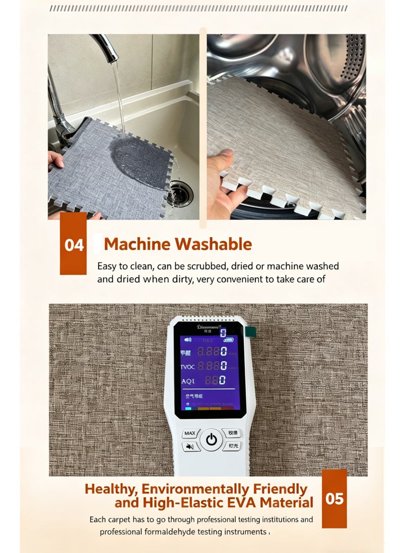 20pcs Linen Cotton Splicing Interlocking Floor Mat Tiles, White & Gray, 30x30x0.6 cm - Image 3