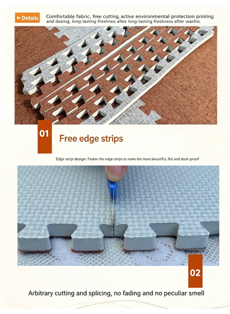20pcs Linen Cotton Splicing Interlocking Floor Mat Tiles, White & Gray, 30x30x0.6 cm - Image 2