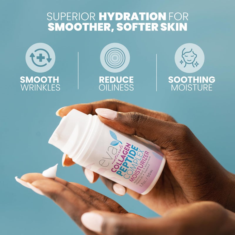 Eva Naturals Collagen Peptide Complex Moisturizer â€“ Face Cream with Multi-Peptides, Hyaluronic Acid, Amino Acids, Vitamin B5 and E â€“ Rich Night Lotion for Youthful Glow and Fine Line Care â€“ 1.7 Fl Oz - Image 2