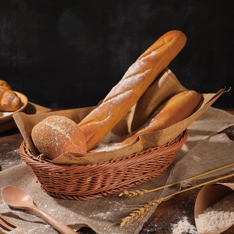 Retro Woven Oval Storage Basket Plastic Food Organizer For Kitchen Fruit Bread Holder - Image 5