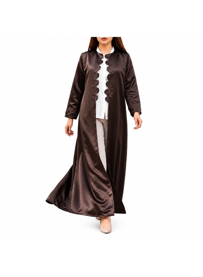 Dakakeen Concept Taffeta OpenAbaya by Designer Alaa from Dakakeeen Al-Khair –Abaya for Women Brown Taffeta Open - Saudi Style Luxury Women's Abaya, Modest Open Front Daily & Formal - Image 1