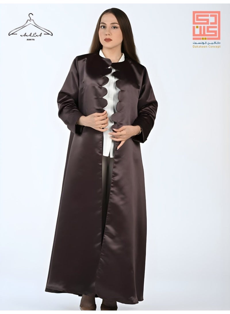 Dakakeen Concept Taffeta OpenAbaya by Designer Alaa from Dakakeeen Al-Khair –Abaya for Women Brown Taffeta Open - Saudi Style Luxury Women's Abaya, Modest Open Front Daily & Formal - Image 2
