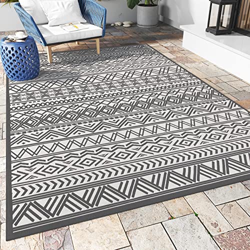 MontVoo Outdoor Rug Carpet 6x9 ft, Flatweave Textured Outdoor Patio Rug Non Slip Indoor Outdoor Rugs with Rubber Particles Backing Boho Outdoor Area Rug for Patio Deck Front Porch Backyard Balcony - Image 1