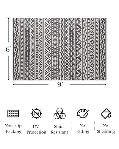 MontVoo Outdoor Rug Carpet 6x9 ft, Flatweave Textured Outdoor Patio Rug Non Slip Indoor Outdoor Rugs with Rubber Particles Backing Boho Outdoor Area Rug for Patio Deck Front Porch Backyard Balcony - Image 3