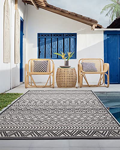 MontVoo Outdoor Rug Carpet 6x9 ft, Flatweave Textured Outdoor Patio Rug Non Slip Indoor Outdoor Rugs with Rubber Particles Backing Boho Outdoor Area Rug for Patio Deck Front Porch Backyard Balcony - Image 5