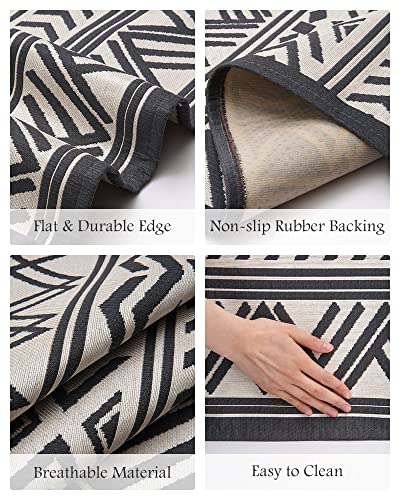 MontVoo Outdoor Rug Carpet 6x9 ft, Flatweave Textured Outdoor Patio Rug Non Slip Indoor Outdoor Rugs with Rubber Particles Backing Boho Outdoor Area Rug for Patio Deck Front Porch Backyard Balcony - Image 4