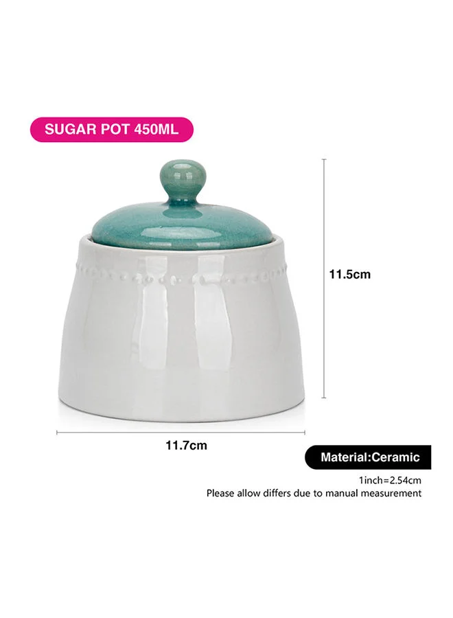 Fissman Sugar Pot, Ceramic Azure Celine Series, Sweetener Dispenser For Tea and Coffee, Durable, Storage Tank For Salt, Pepper And Spices, Seasoning Pot For Kitchen 450ml