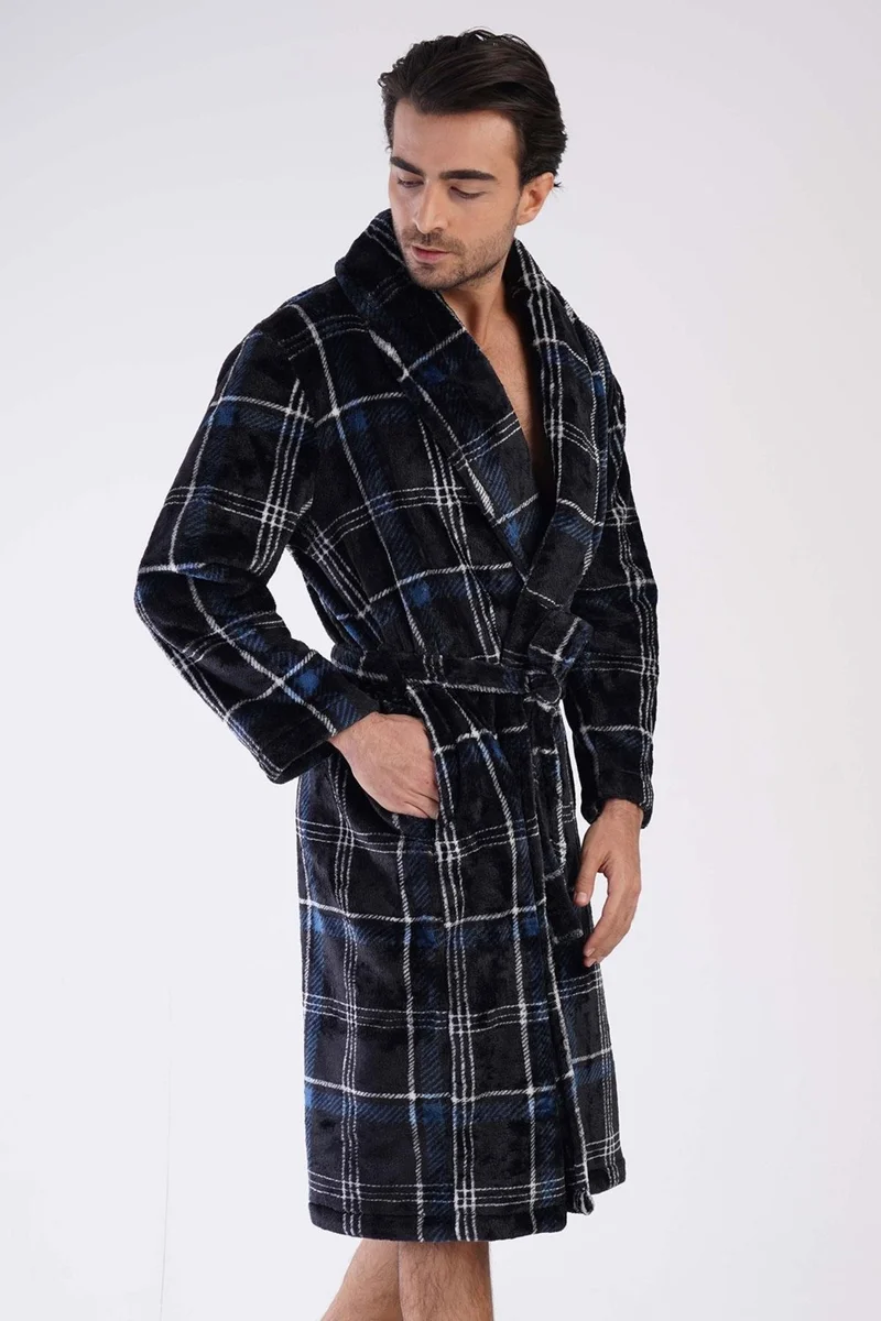 فينيتا Men's Shawl Collar Welsoft Black Dressing Gown C3T1N0O087