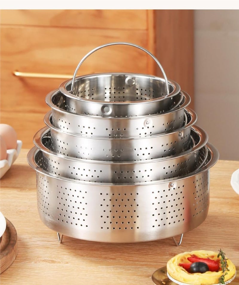 HEVASNEK Steel Steaming Basket, Food Steaming Basket for Cooking with Handle Vegetables Fruit Colander Full Handle for Easy Use (Outer Dia.20cm/7.8") - Image 2