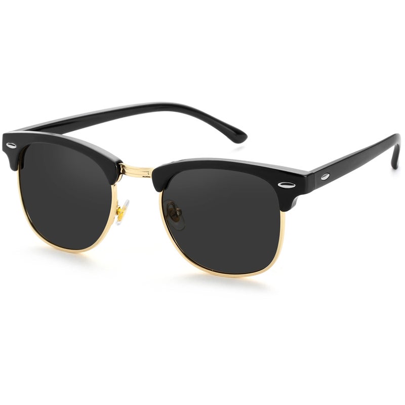 Kursan Classic Polarized Sunglasses for Men Women Semi Rimless Frame Sports Sun Glasses (Bright Black Gold) - Image 1