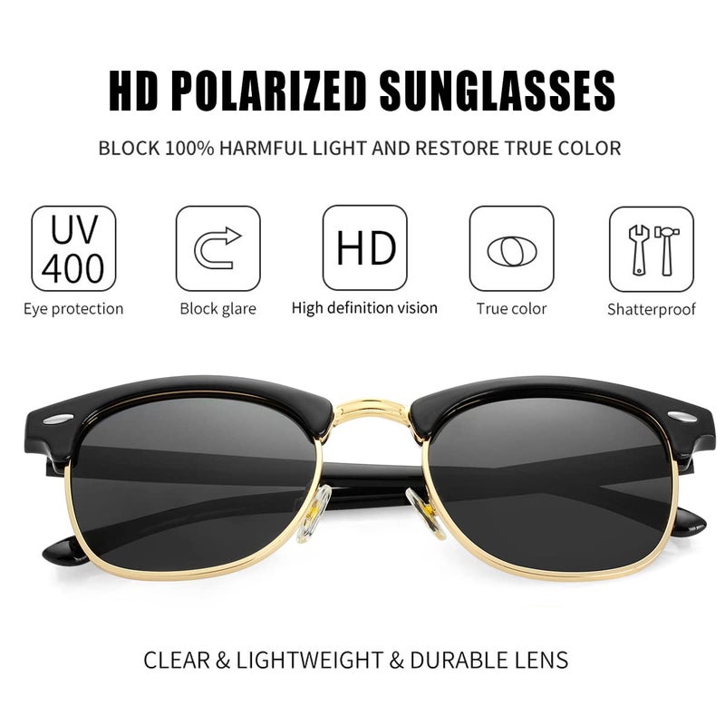Kursan Classic Polarized Sunglasses for Men Women Semi Rimless Frame Sports Sun Glasses (Bright Black Gold) - Image 3