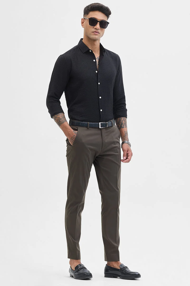 SNITCH Black Black Self Design Slim Fit Shirt for Men | Best Price UAE