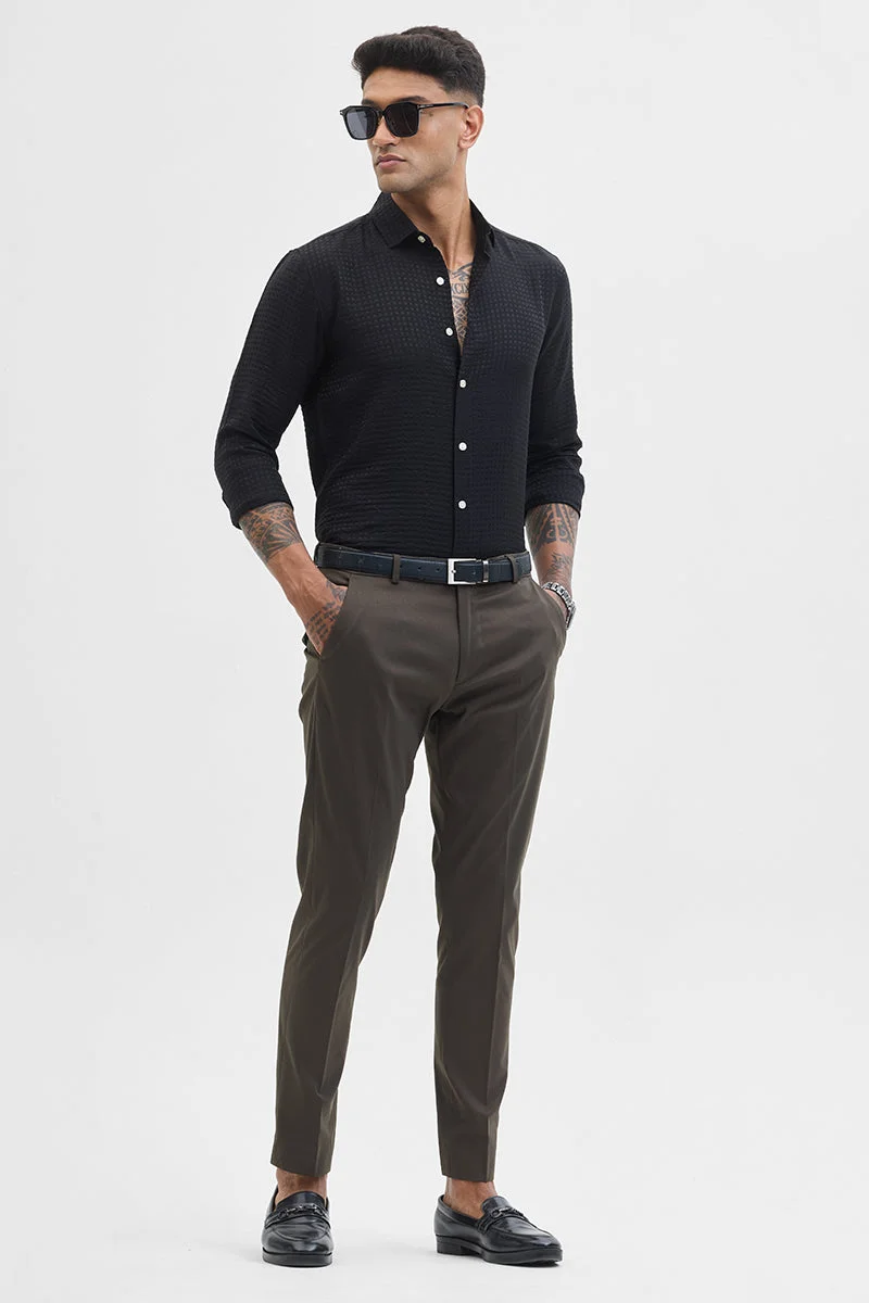 SNITCH Black Black Self Design Slim Fit Shirt for Men | Best Price UAE