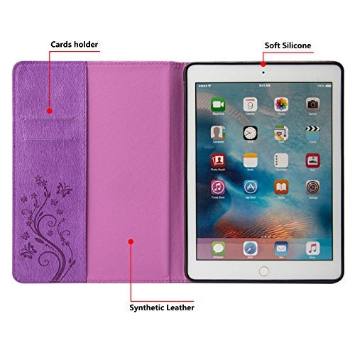 Dteck for iPad 6th/5th Gen Case, Air 2/1 9.7-Inch, Cute Butterfly Folio with Stand/Slots, Slim Fit PU Leather (Purple) - Image 4