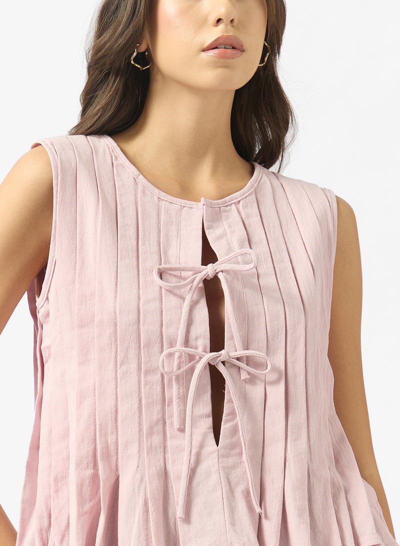 جينجر بلوزة بتفاصيل ثنيات وربطة عنق - Image 3