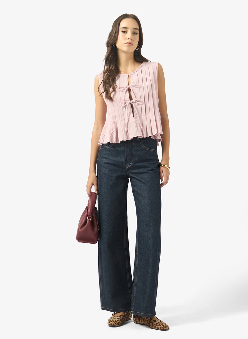 جينجر بلوزة بتفاصيل ثنيات وربطة عنق - Image 4