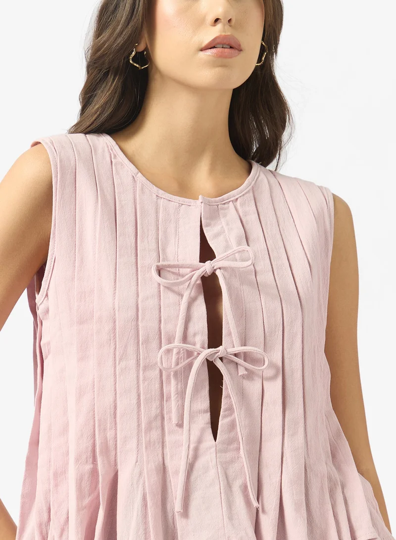 Ginger  Pleat Detail Top with Bow Tie Up for Women | Best Price UAE