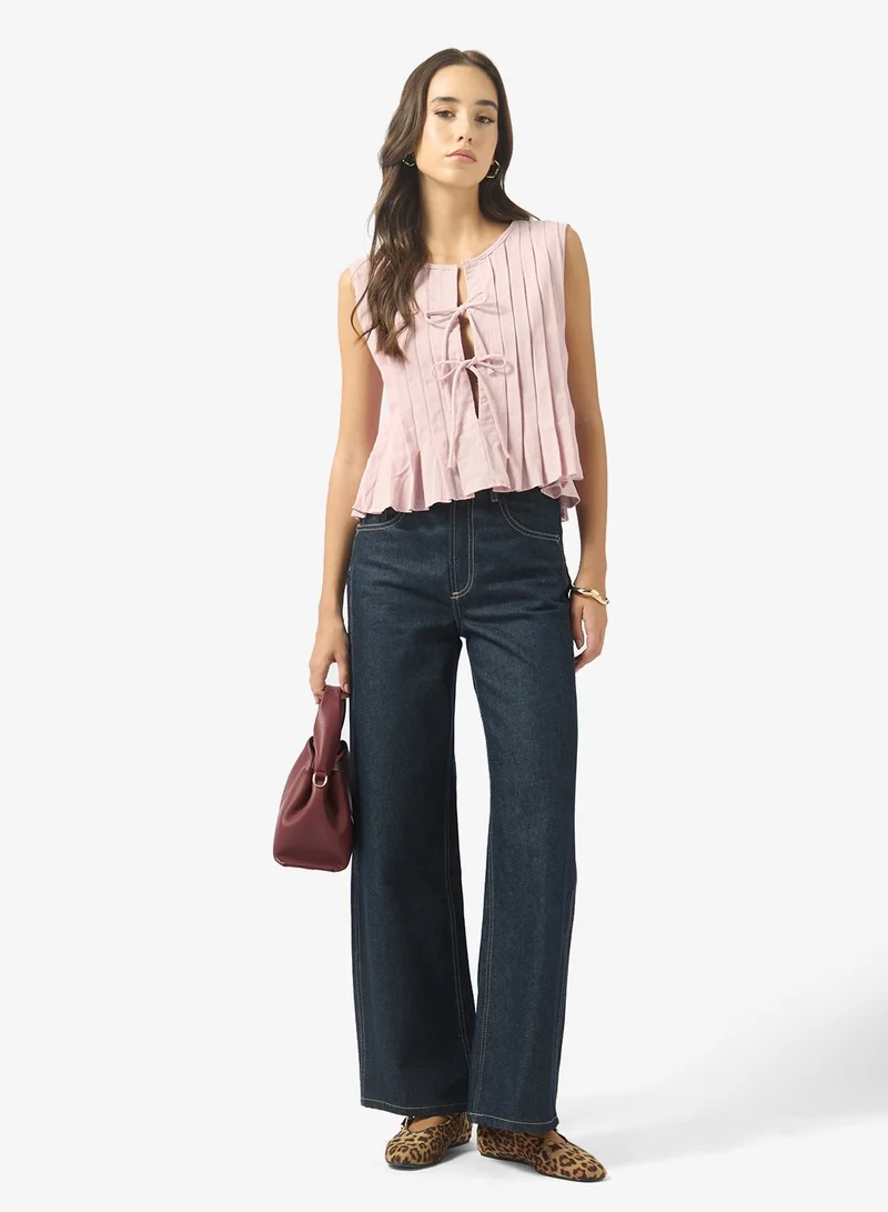 Ginger  Pleat Detail Top with Bow Tie Up for Women | Best Price UAE