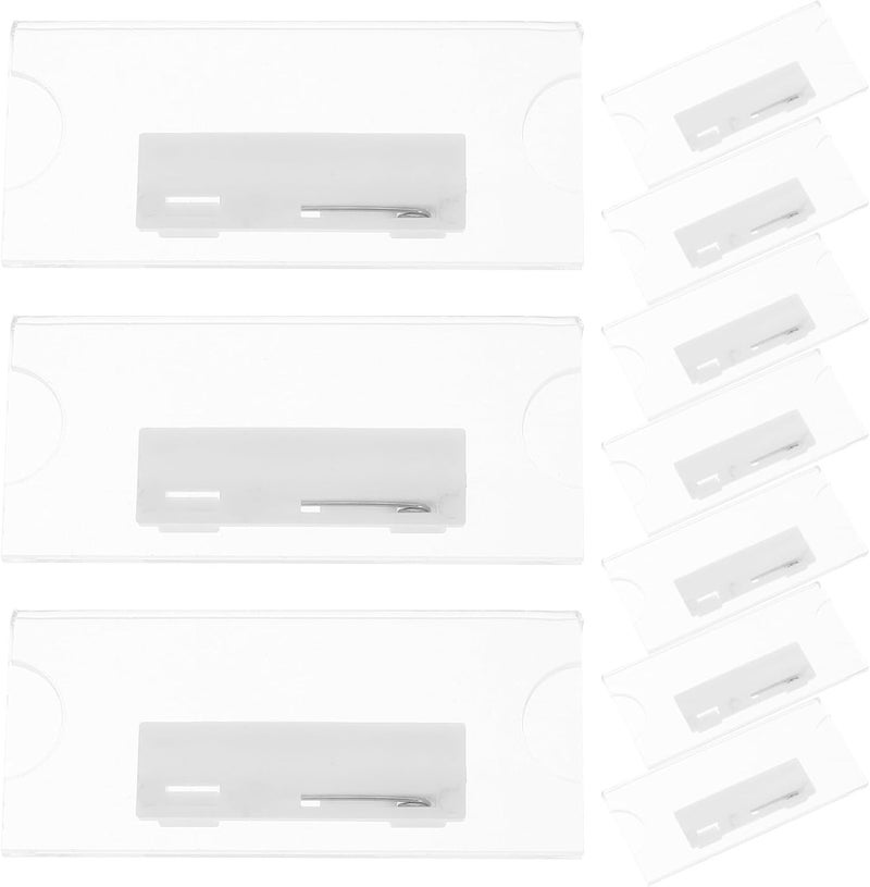 10pcs Acrylic Badge Holders 70x30mm Reusable Work Id Card Cases with Pin Clips for Employees and Students Office School Use - Image 1